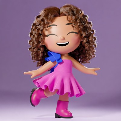 Cute 3D girl dancing in pink dress