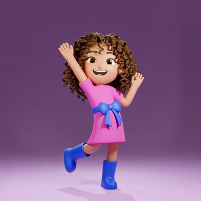 Happy 3D girl raising arms