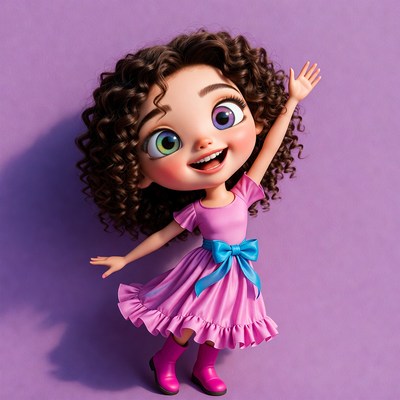 Cute girl waving in pink dress