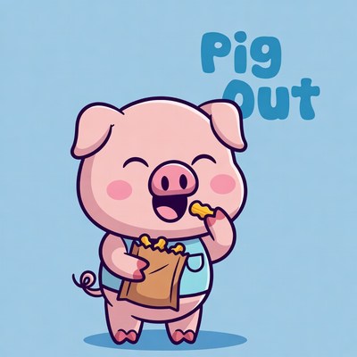 Cartoon Pig Eating Snacks