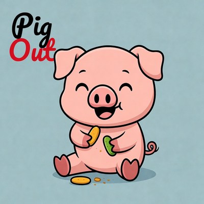 Cute Pig Eating Pickle