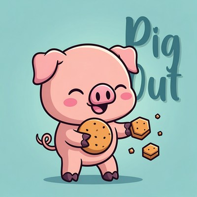 Cute pig eating cookies