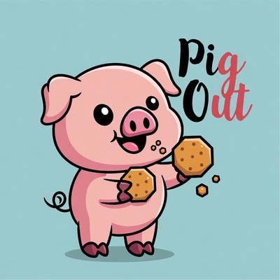 Cute pig eating cookies