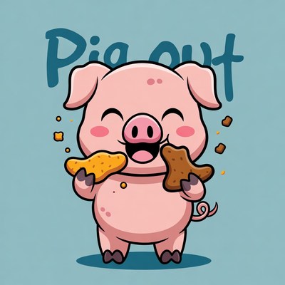 Cute Pig Eating Snacks Illustration