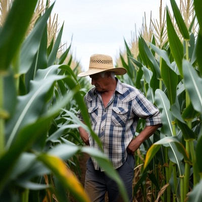 Farmer standing in cornfield