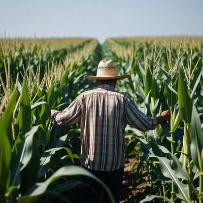 Farmer standing in cornfield