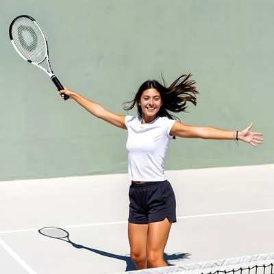 Young woman swinging tennis racket