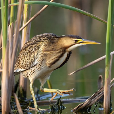 Bittern standing in reeds