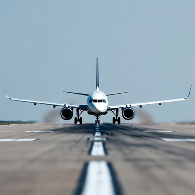 Airliner taxiing on runway