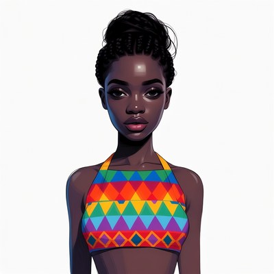 African woman in colorful tube top