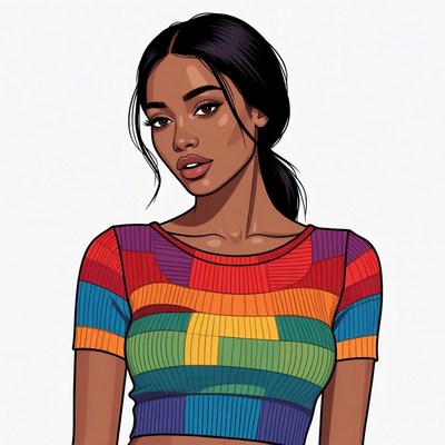 Black woman in colorful patchwork top