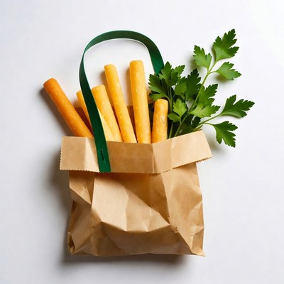 Carrot and cheese sticks in shopping bag