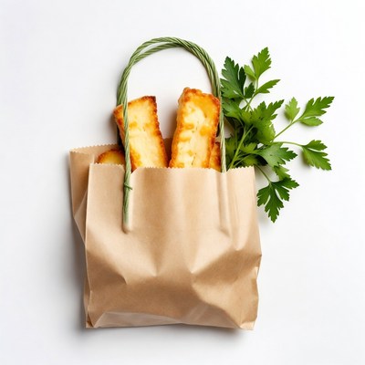 Breadsticks in Shopping Bag with Parsley