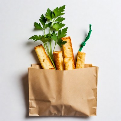 Crackers with Parsley in Brown Paper Bag