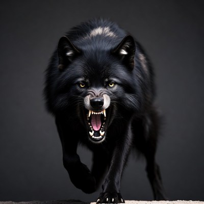 Growling Black Wolf Charging Forward