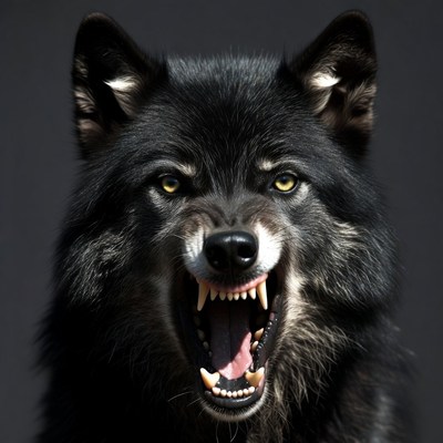 Black wolf roaring fiercely