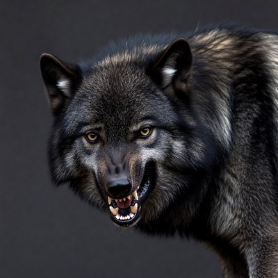 Growling Black Wolf on Dark Background