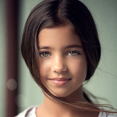 Young girl with green eyes smiling