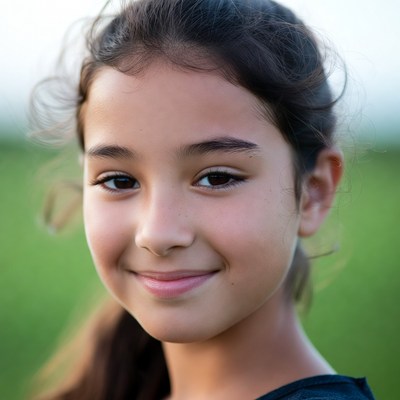 Smiling girl with brown hair in field