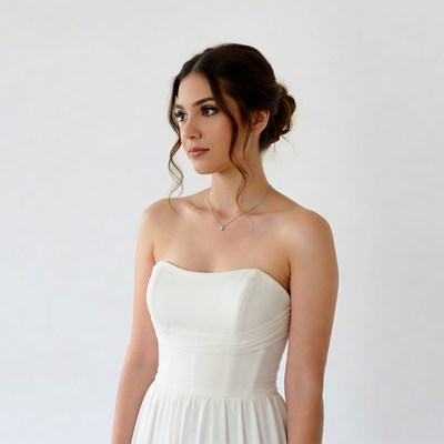 Woman in White Strapless Wedding Dress