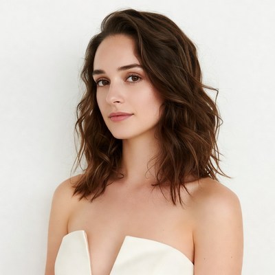 Woman in white strapless dress