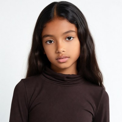 Young Asian girl in brown turtleneck