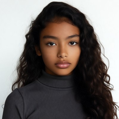 Young woman with curly black hair