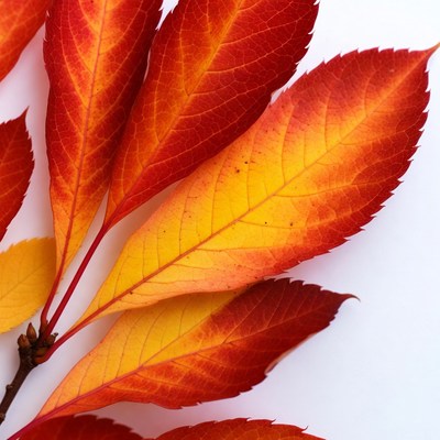 Red Autumn Leaves on White Background
