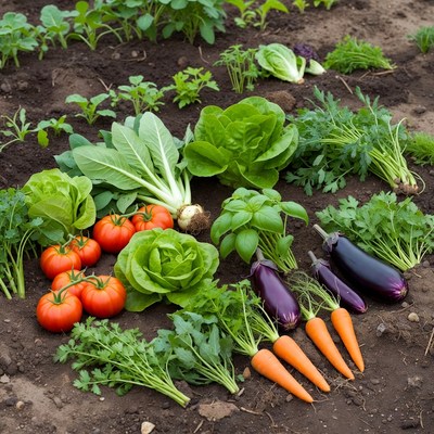 Fresh vegetables in garden soil
