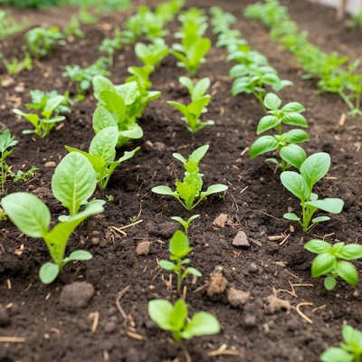 Rows of Young Green Seedlings in Soil
