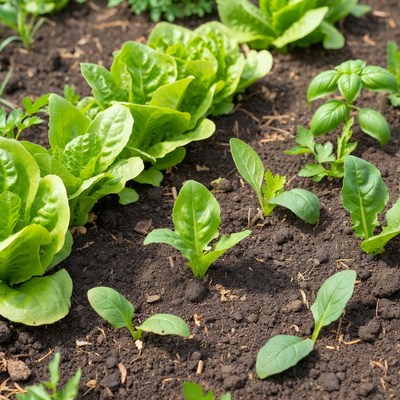 Fresh lettuce plants in garden soil