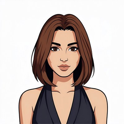 Cartoon woman with bob haircut