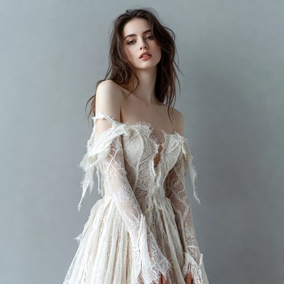 Woman in lace off-shoulder gown