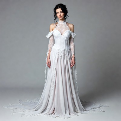 Woman in elegant white lace gown