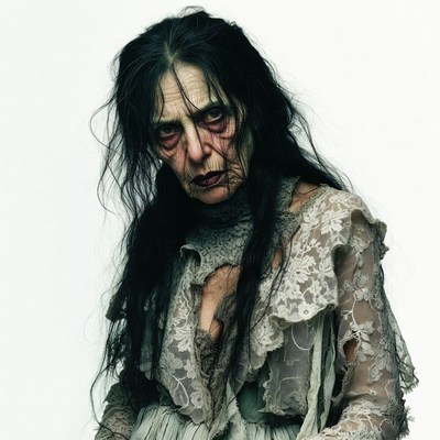 Woman in tattered lace dress