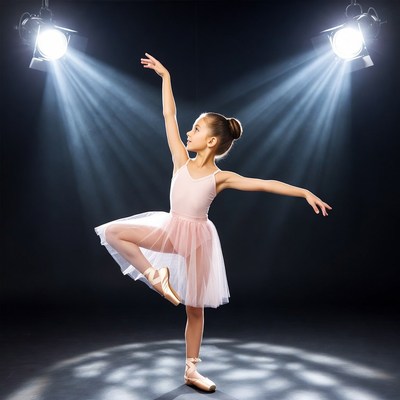 Young girl ballet dancer in spotlight