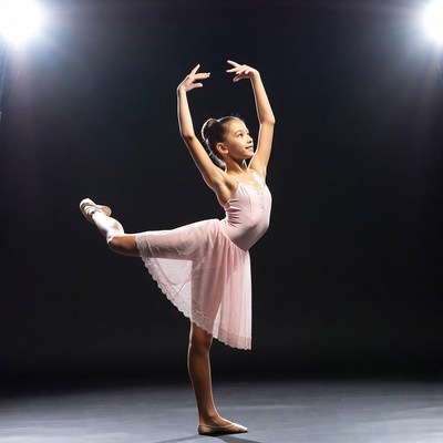 Young ballerina performing arabesque pose