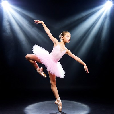 Young girl dancing ballet spotlight