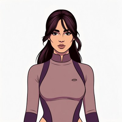 Illustrated woman in futuristic bodysuit