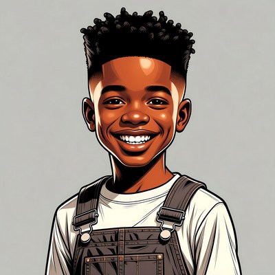 Smiling African-American boy in overalls