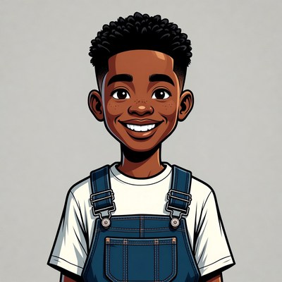 Smiling African-American boy in overalls