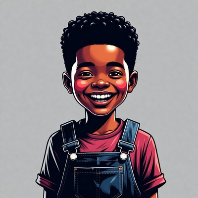Smiling African-American boy in overalls