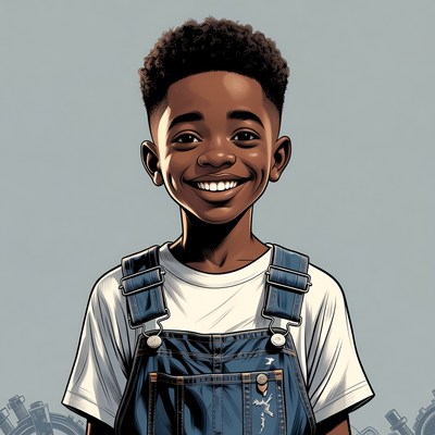 Smiling African-American boy in overalls