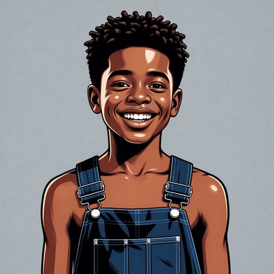 Smiling African-American boy in overalls