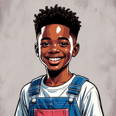 Smiling African-American boy in overalls
