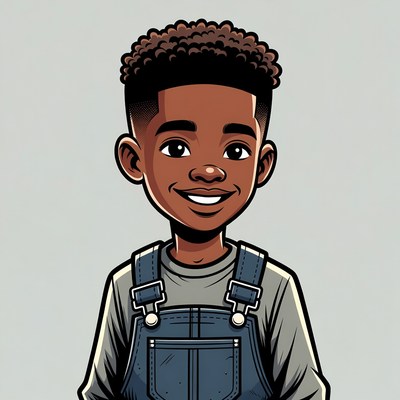 Smiling African-American boy in overalls