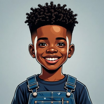 Smiling African-American boy in overalls