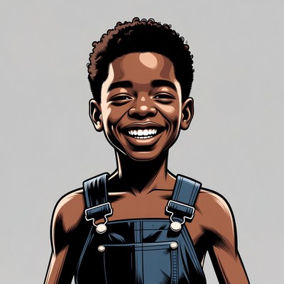 Smiling African-American boy in overalls