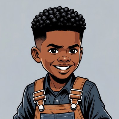Smiling African-American boy in overalls