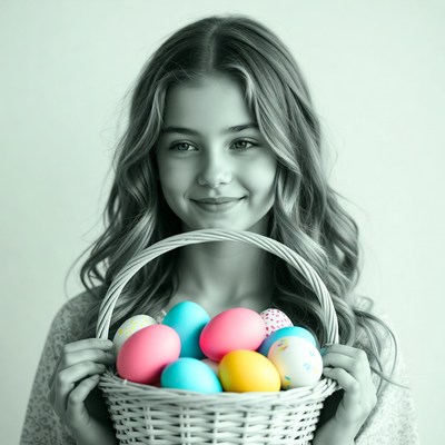 Girl holding Easter eggs basket